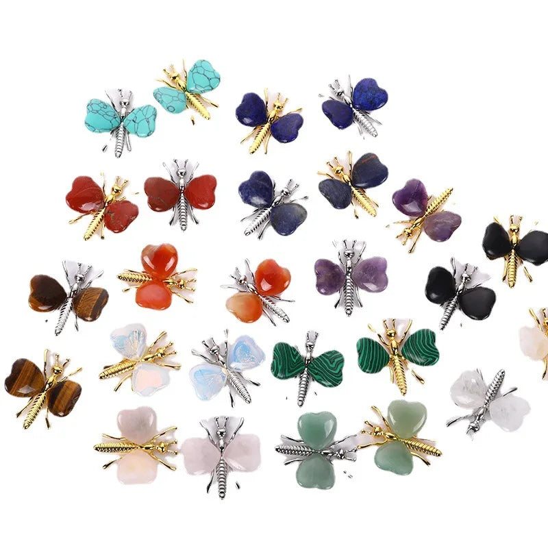 Fashion Creativity Natural Stone Peach Heart Artware Crystal Amethyst Rose Quartz Gemstone butterfly Animal Ornaments