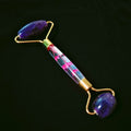 Huiying Wholesale natural stone handheld flower handle amethyst roller quartz for face slimming