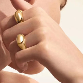 Statement Women Accessories Stainless Steel Jewelry 18k Gold Plated Goose Egg Elegant Gold-plated Oval Dome Rings for Women