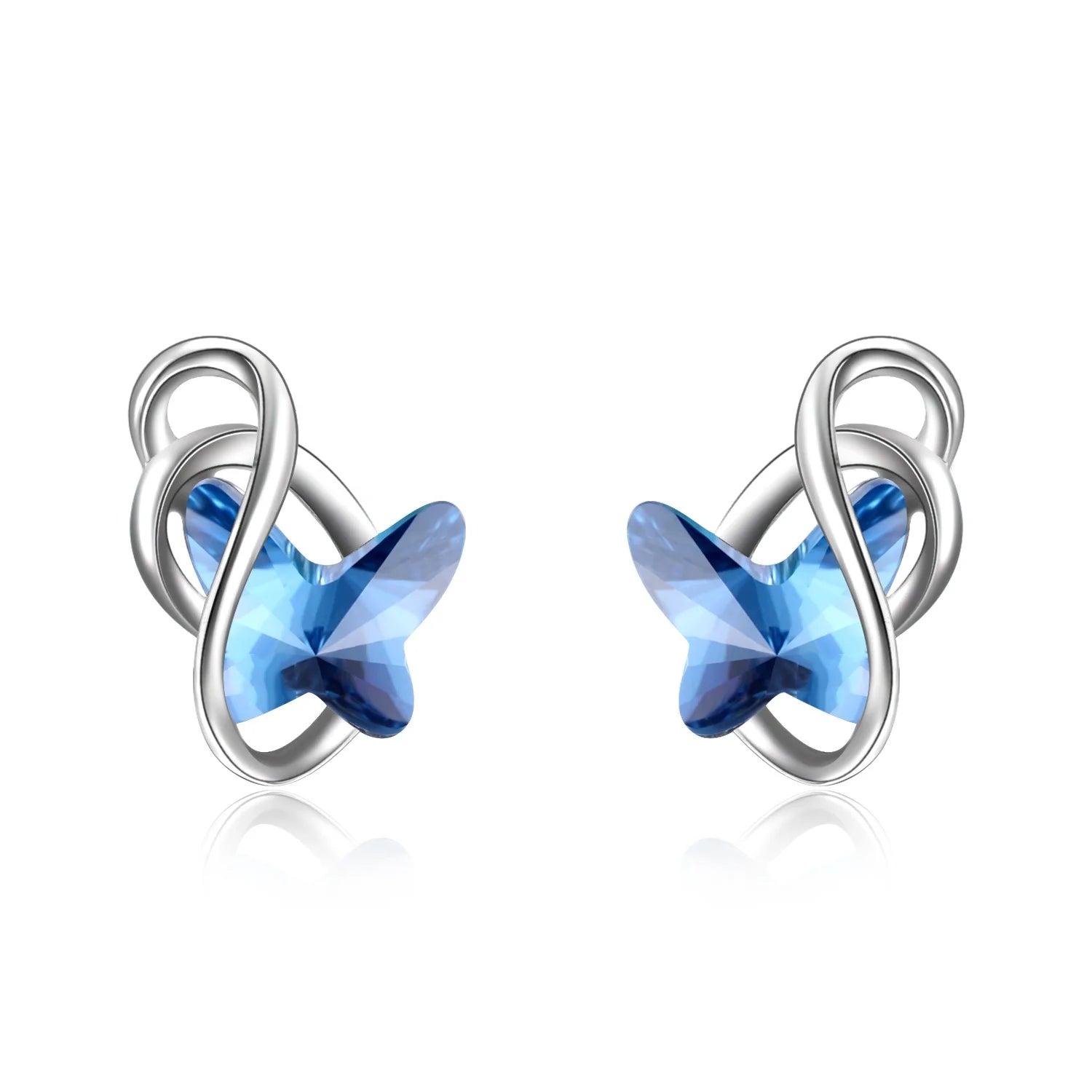 Hypoallergenic Birthstone Jewelry 925 Sterling Silver Sparkling Austrian Crystals Butterfly Stud Earrings