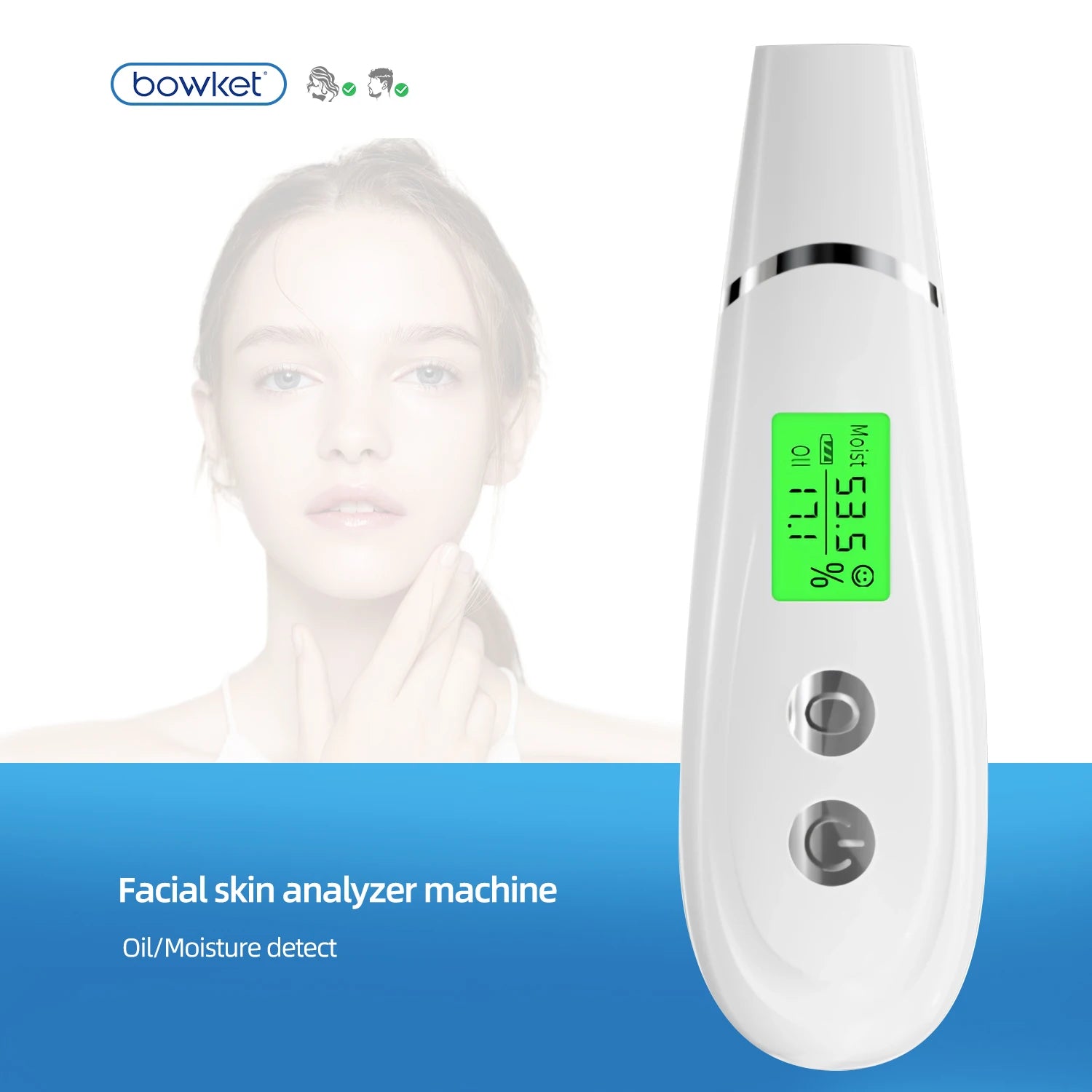 Bowket Digital Skin Oil & Moisture Analyzer with Pigmentation & Acne Analysis 10 Memory Times AAA Battery Powered for Home Use
