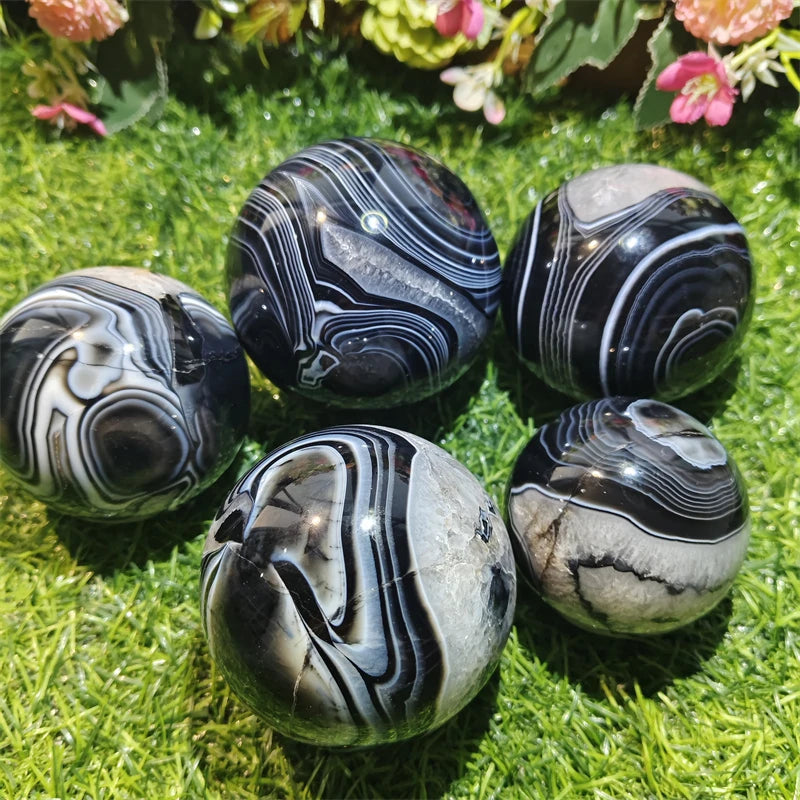 Wholesale Natural Black Sardonyx Agate Sphere Healing Crystal Stone Black  Onyx Ball  for Meditation