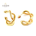 Ason Fashion Jewelry Wholesale Stainless Steel PVD 18K Plated Gold Earrings C Shape Twisting Rope Hoops Earrings for Women