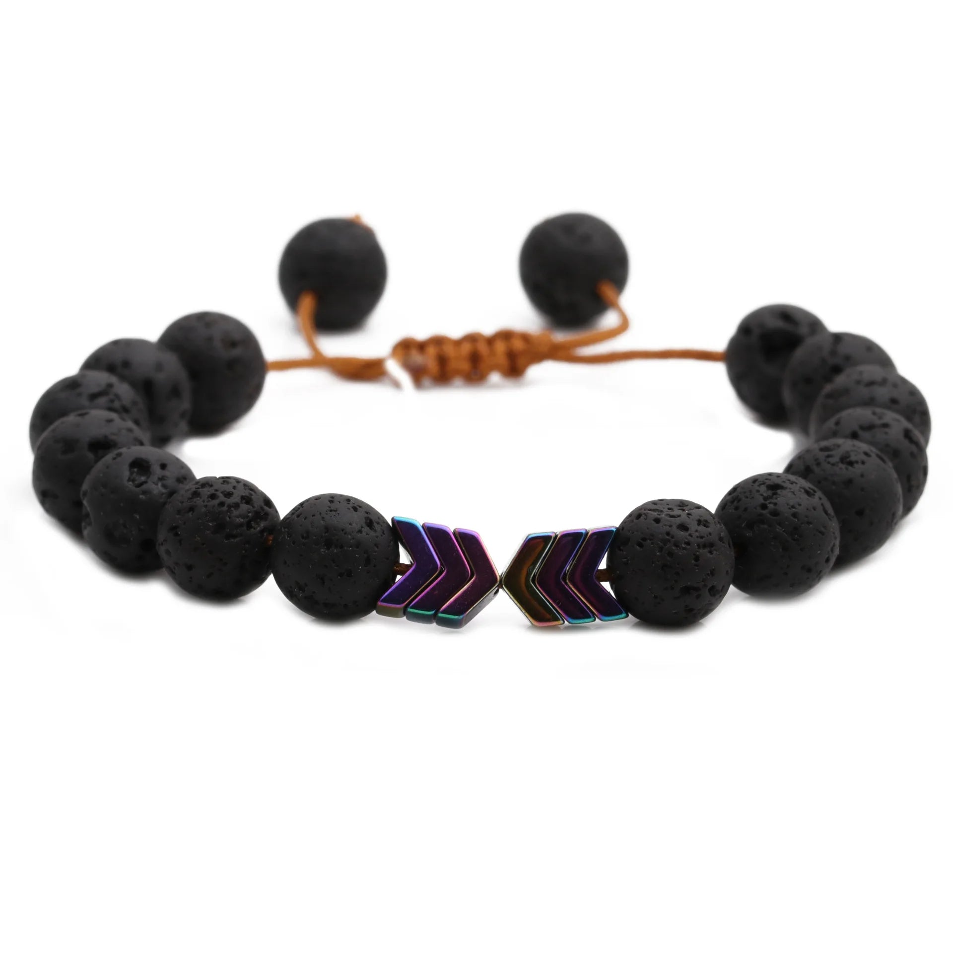 G2516 Wholesale Pulseras De Cuentas 8MM Adjustable Braided Rope Arrow Volcanic Lava Rock Stone Beaded Jewelry Bracelets