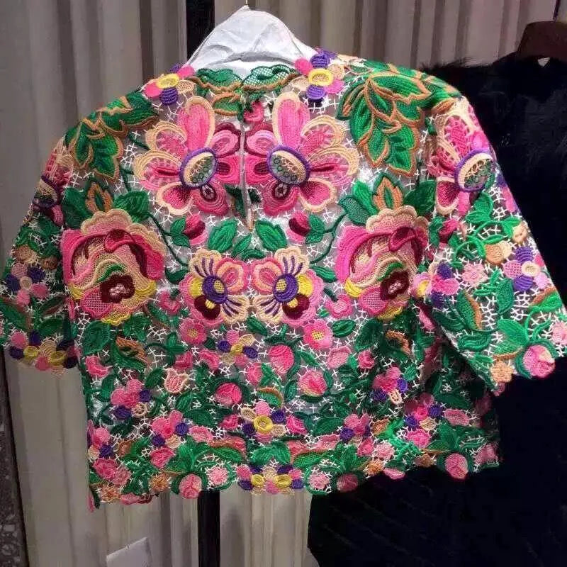 High-end  Multi-color Water Soluble Embroidery Ted Lace  Colorful Bakerlinear Lace Guipure Haute Couture Lace Fabric