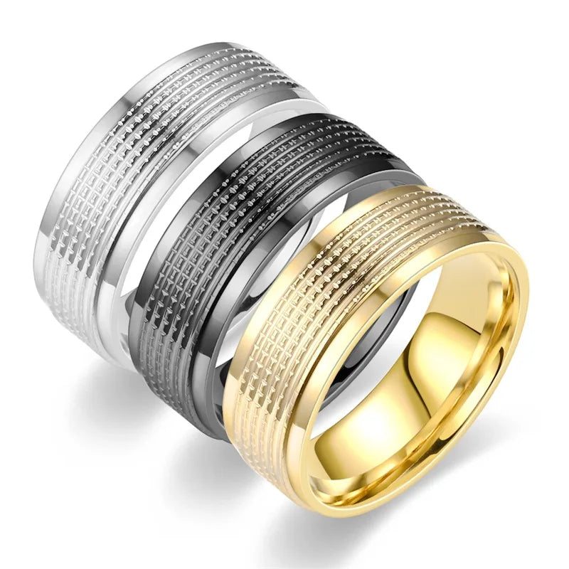 2023 European and American New Design Personalized Titanium Steel Silver Gold Color 8mm Stainless Steel Rings for Men Boys