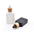 In Stock Matte Black White Rectangular square Glass Perfume Bottles Empty  Bottle With Bamboo Dropper Cap