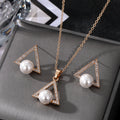 VKME New Fashion Triangle Pearl Necklace Earrings Jewelry Set for Women Jewelry Wholesale