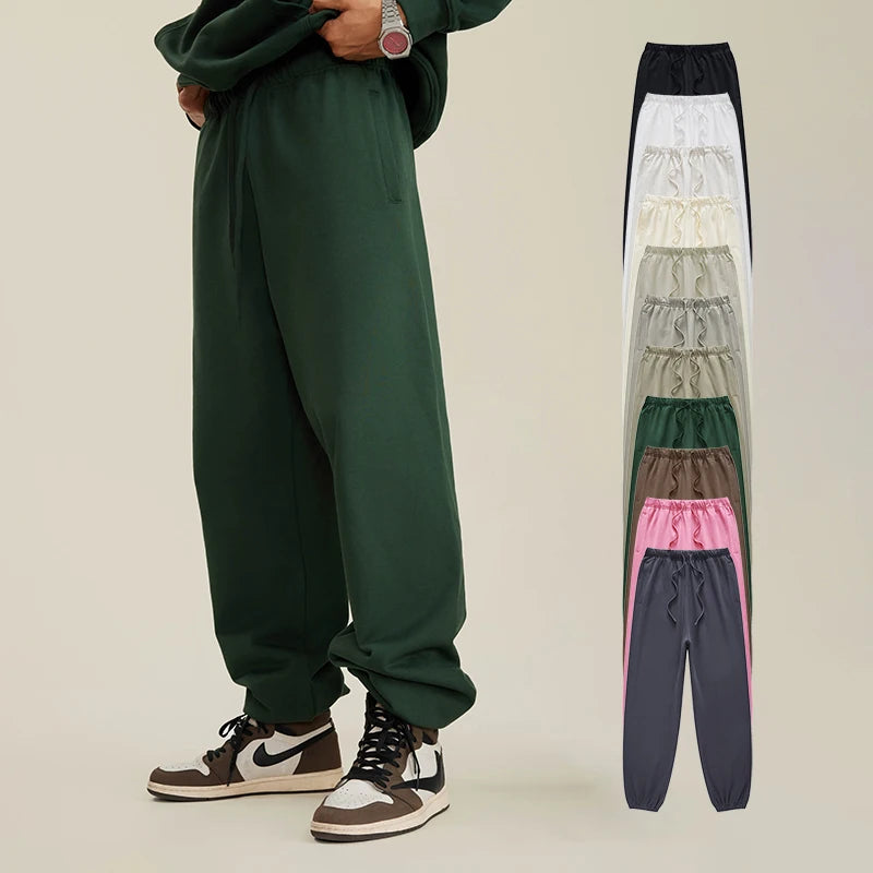 Custom Logo Unisex Baggy Trackpants 440GSM Heavyweight French Terry Cotton Sweatpants Knitted Jogger Pants