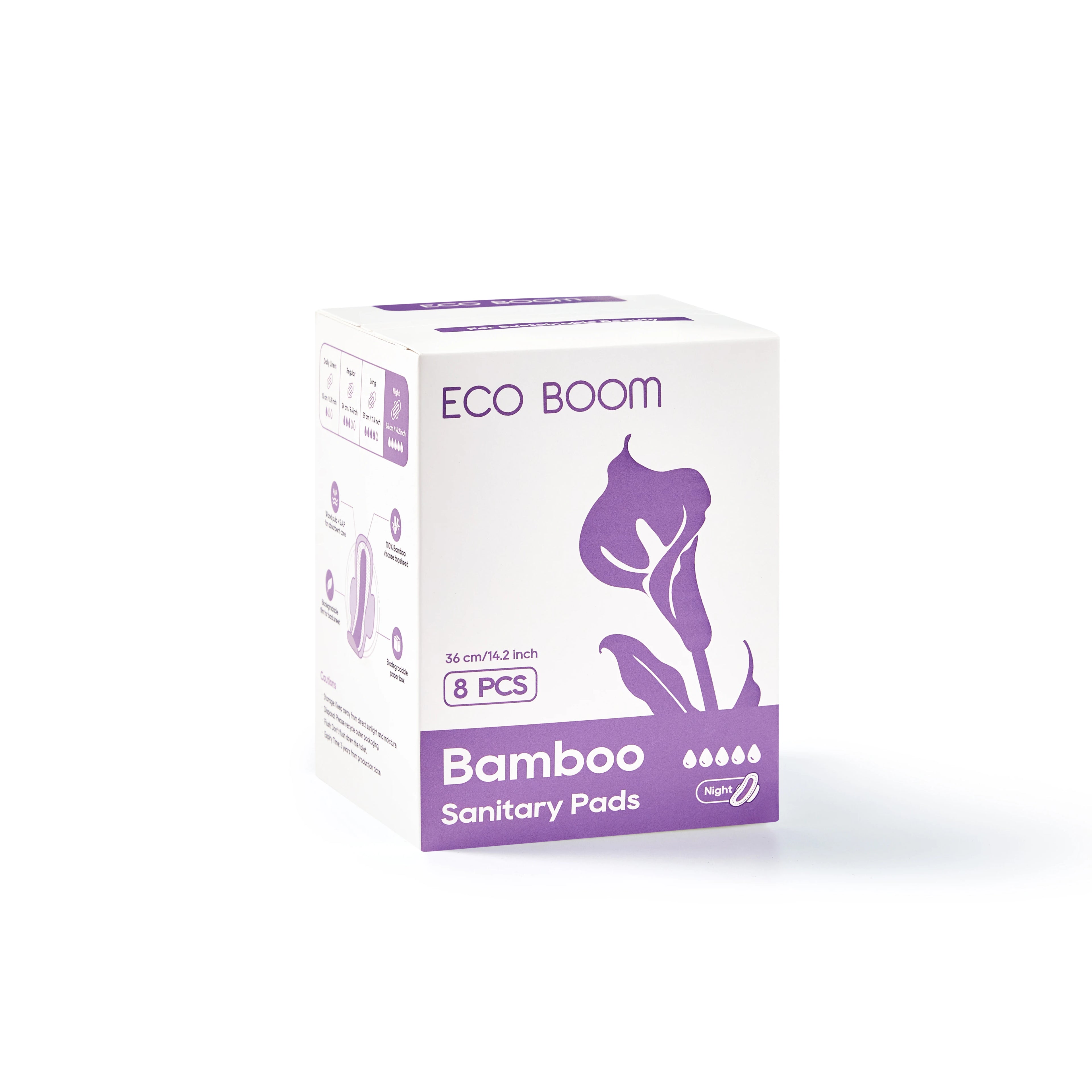 ECO BOOM Cheap Private Label Customized Wholesale Organic Bamboo Cotton Biodegradable Compostable Women Sanitary Pad