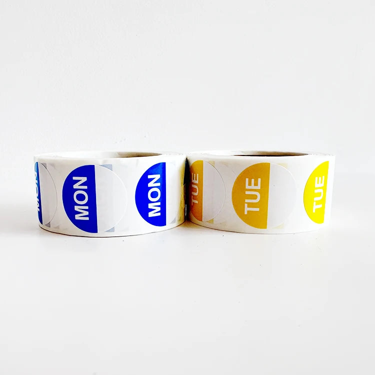 1000 Piece Set 7 Rolls of 1 X 1 Inch Glossy Week Tags Day Dot Label Sticker Monday - Sunday Removable Food Week Label