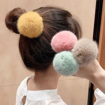 New Lovely Imitation Rabbit Fur Plush Elastic Hair Rope Ponytail Holder Girls Pompom Hairband Hair Rings Hair Ties Accessories