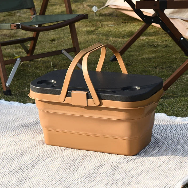 IRONDONKEY Outdoor Camping Plastic Folding Box Portable Storage Box Box with Wooden Lid