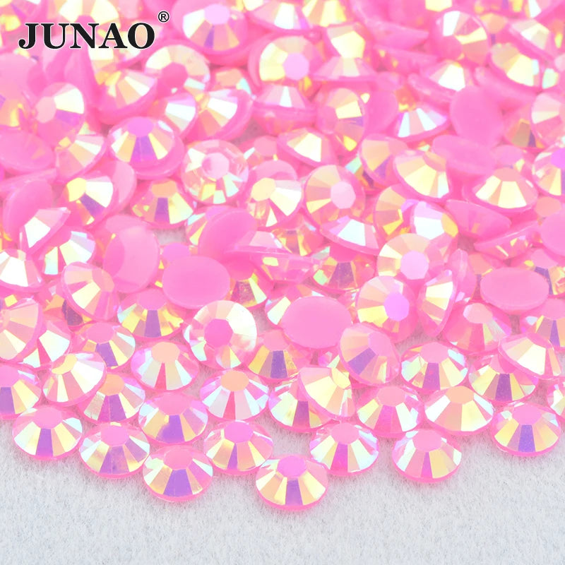 JUNAO Wholesale 2mm 3mm 4mm 5mm 6mm Jelly Dark Rose AB Crystal Strass Round Resin Rhinestones for Dress Jewelry