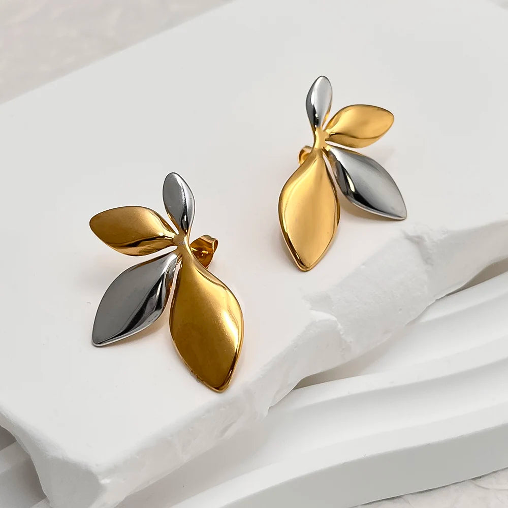 French Vintage  18k Gold Plated Stainless Steel  Flower Shape Earrings Jewelry for Women