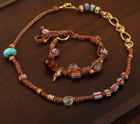 Shescity Trendy Fashionable Bohemia Style Designer Necklace Bracelet Natural Stone Stainless Steel Jewelry Set for Women