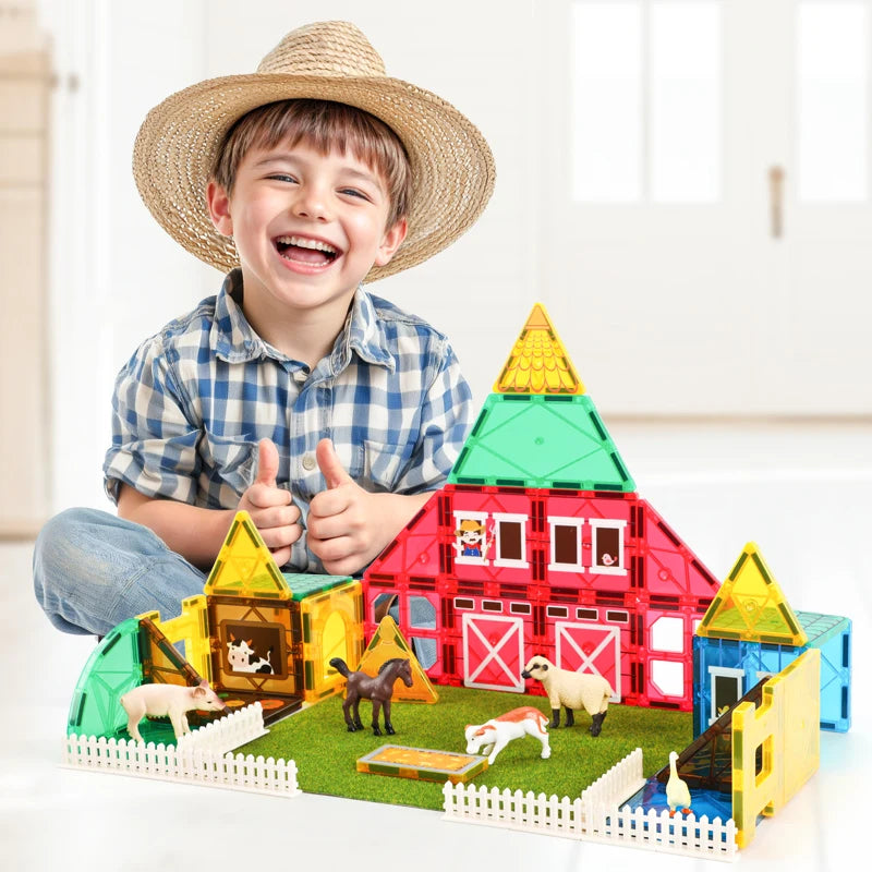 Newest Hot Farm 50 Pcs Magnet Building Set Educational Creativity Gift Magnetic Tiles for Kids