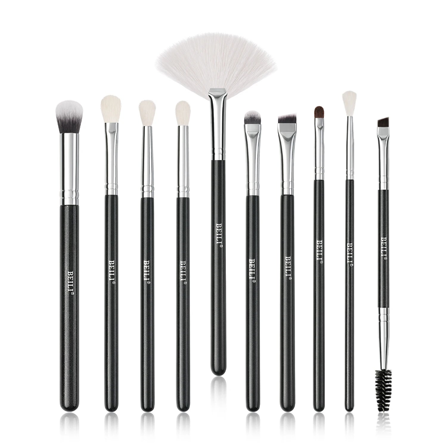 Professional 10-Piece Makeup Set High Quality Black Goat Hair Eye Shadow & Eyebrow Brushes Small Size Private Label Wholesale