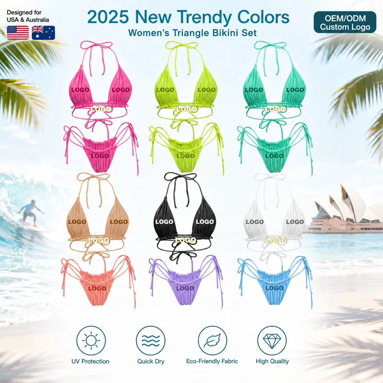 Nayvo Custom Logo Low Moq Bikini Swimwear Custom Swimwear Women Triangle Halter up Swimsuits Bikini Set