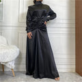Fashion Islamic Clothing Abayas  Middle East Dubai New Smooth Thick Satin High Neck Elastic Fold for Women