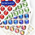 BOBOHOO Luxurious 5A Bevel Gold Base Sparkling Sew-On Stones Rivoli Shape rhinestones sew on k9 Glass for Wedding Dresses