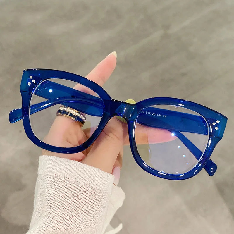 UNOC Retro Optical Frames New Oversized TR90 Blue Light Glasses with Transparent and Red Color Options for Myopia