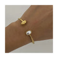 ERESI Waterproof Tarnish Free 18k Gold Plated Stainless Steel Tear Drop Pearl Women Gifts Cuff Fashion Jewelry Bangles Bracelets