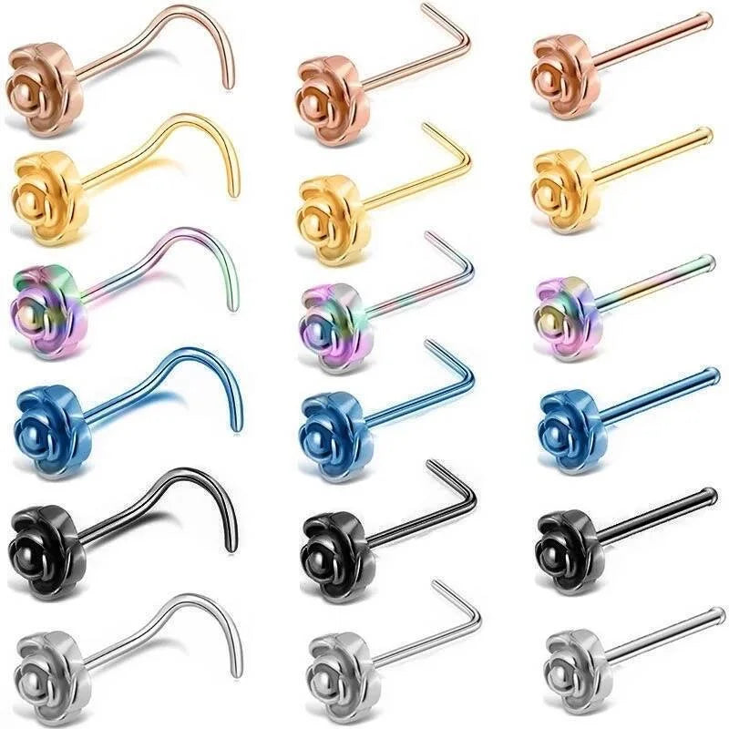 Gaby Nose Pin Stainless Steel 316L Surgical Jewelry Nose Pin Wholesale Rose Nose Rings Face Jewelry