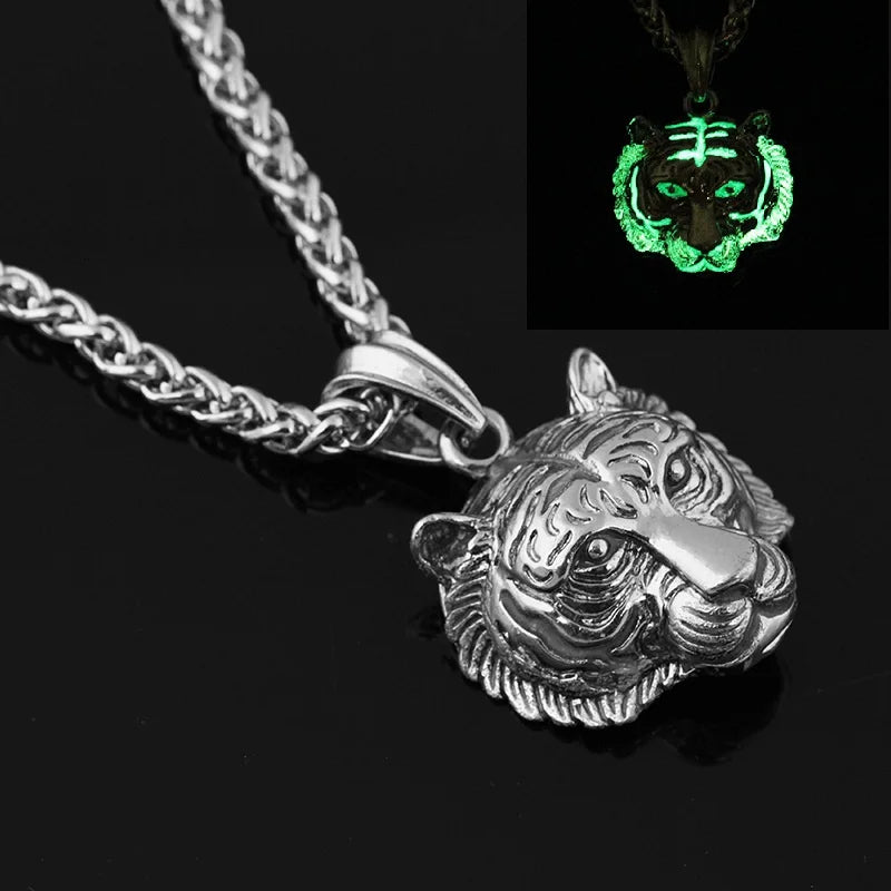 Luminous Tiger Necklace Glowing Night Fluorescence Antique Punk Glow in the Dark Necklace for Men Women Hiphop Jewelry