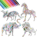 3D Coloring Puzzle Set 4 Animals Painting Puzzles with 12 Pen Markers Creativity DIY Gift for Boys Girls Age 8-12 Years Old
