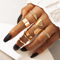 Trendy Gold Color Round Hollow Rings Set for Women Metal Geometry Circular Punk Ring Charm Joint Ring Fashion Jewellery Gift