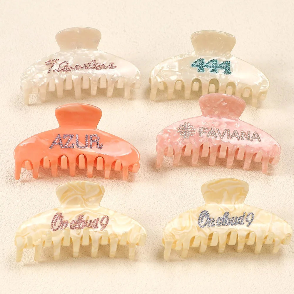 Custom New Rhinestone Hair Claws Ladies Fashion French Acetate Hair Cla Luxury Personalized Letter Rhinestone Hair Claws