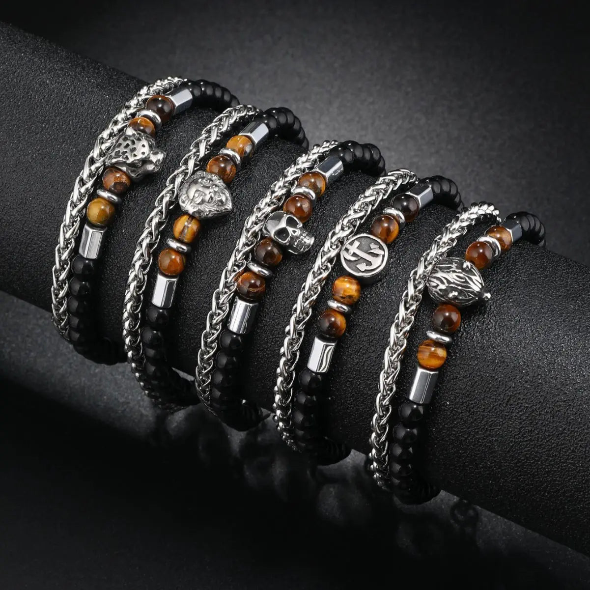 European Natural Stone Men Bracelet Stainless Steel Fashion Jewelry Bracelets Bangles lion Head Bracelet