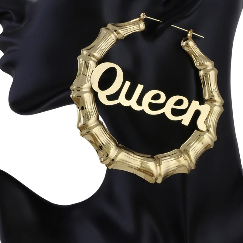 Women Exaggerated 9cm Big Chunky Hoop Earrings Gold Plated Bamboo Queen Earrings