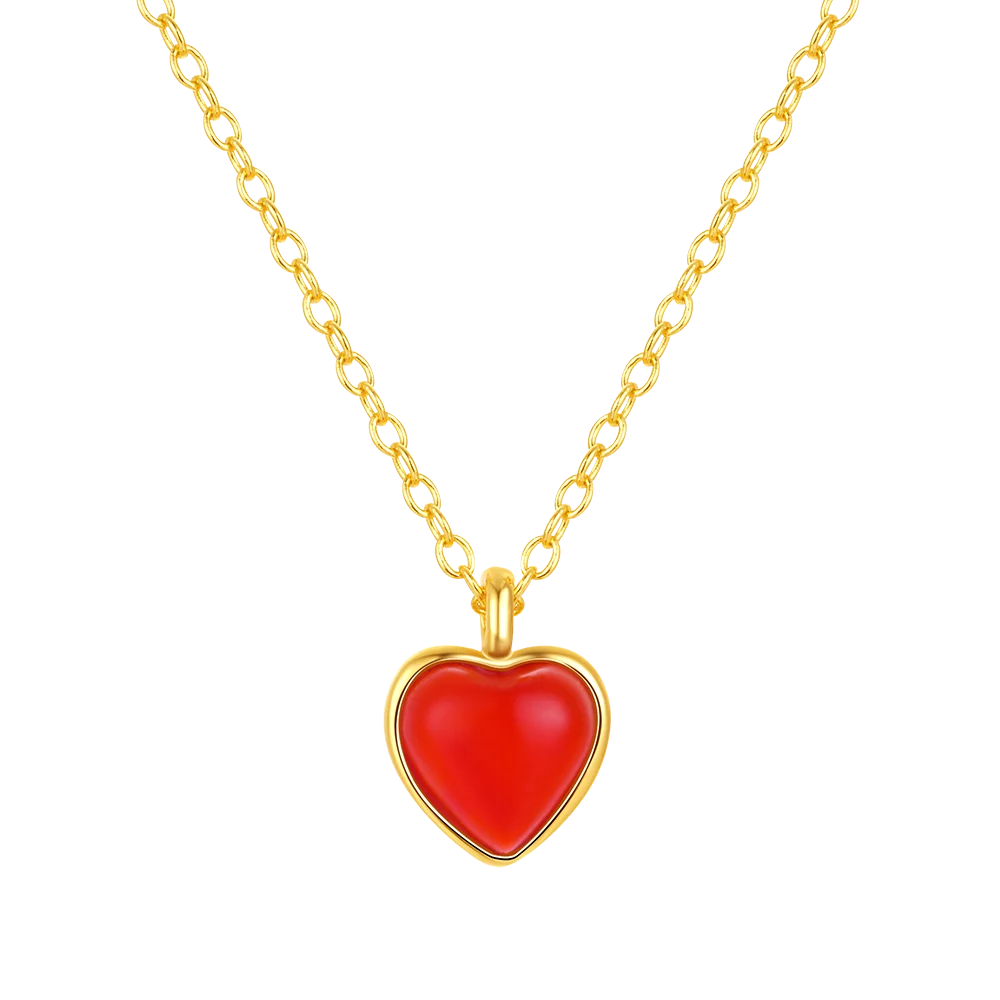 Fashion Jewelry 925 Sterling Silver Agate Red Heart Pendant Gold Plated Necklaces Women Mother's Valentine's Day Gift