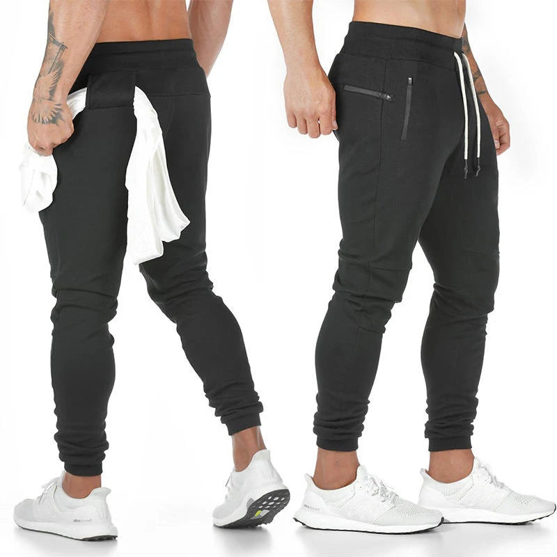 Custom Polyester Cotton Fitness Gym Track Pants Solid Color Drawstring Jogging Pants Joggers Zipper Pockets