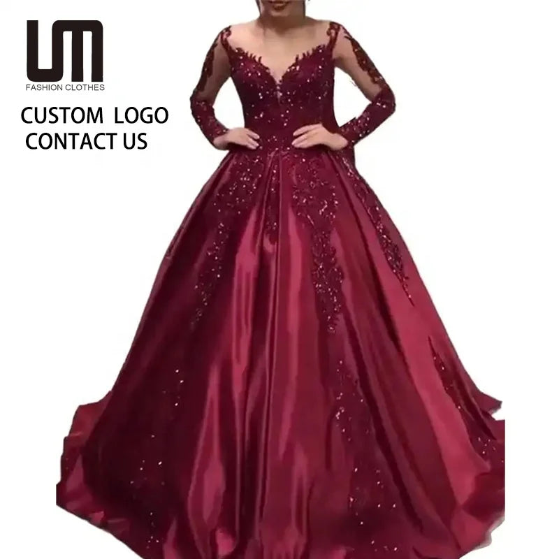 Liu Ming Elegant Women S Long Sleeve Lace Maxi Dress Formal Evening Party Prom Gown Hot Selling XL Size