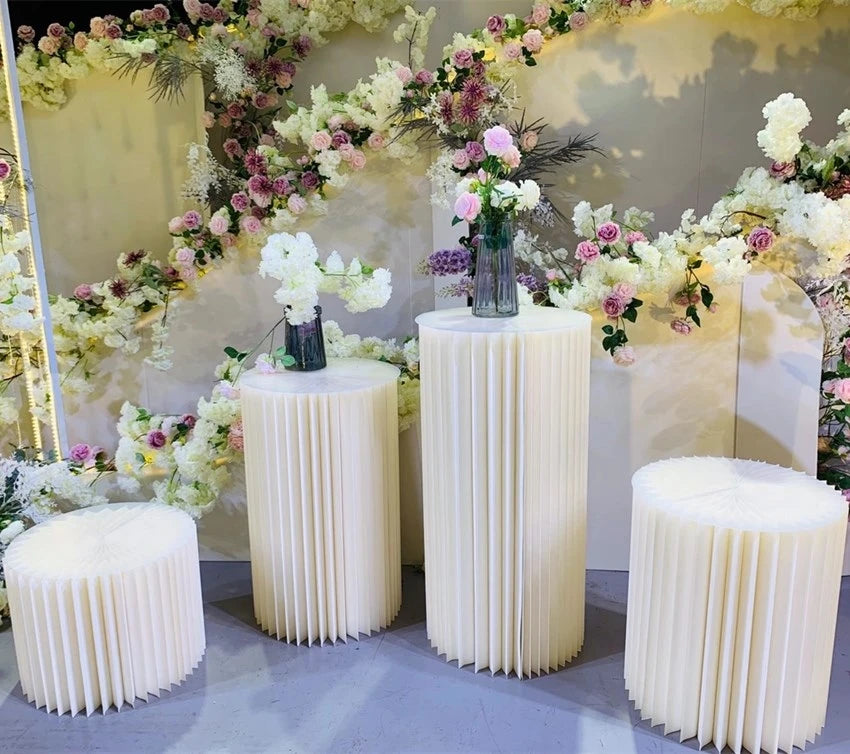 4 Pcs Paper Folding Cylinder Pedestal Display Rack Pillars Party Decoration DIY Cake Table Stand Columns for Weddings