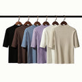 New Women Girls Pullover Early Autumn New Korean Style Solid Color Half Sleeve Knitted Bottoming Stand Collar Shirt Knitwear