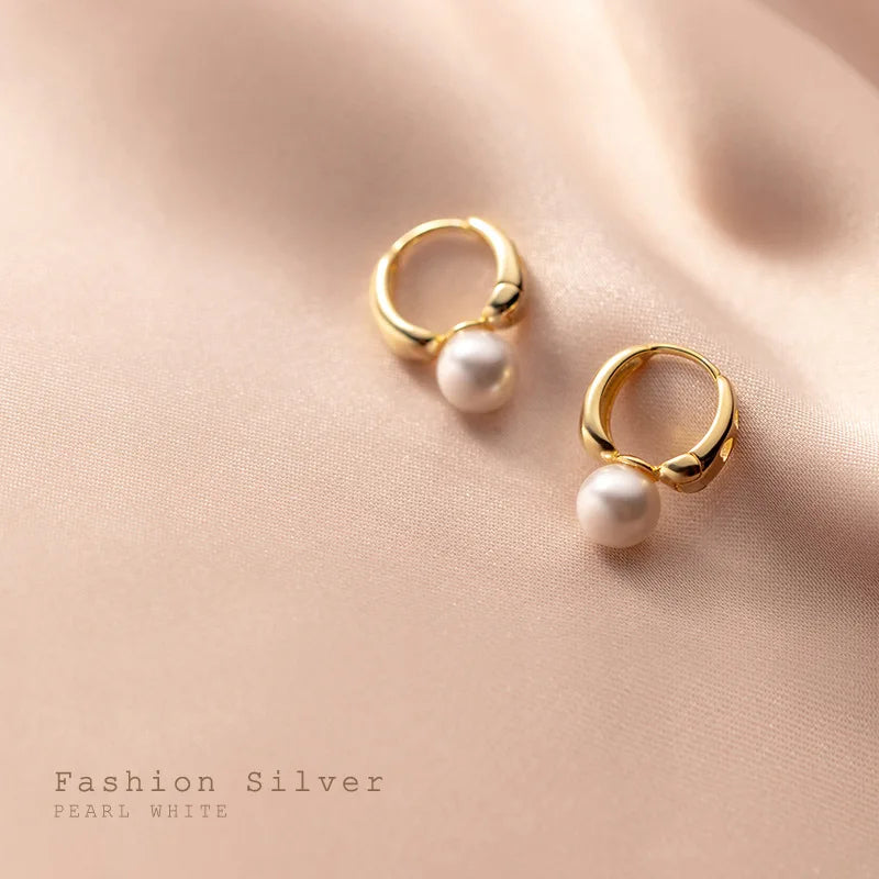 Custom 925 Sterling Silver Pearl Hoop Earrings Ladies Unique Minimalist Korean Clasp Trendy Fashion Wedding Jewelry Gift Parties
