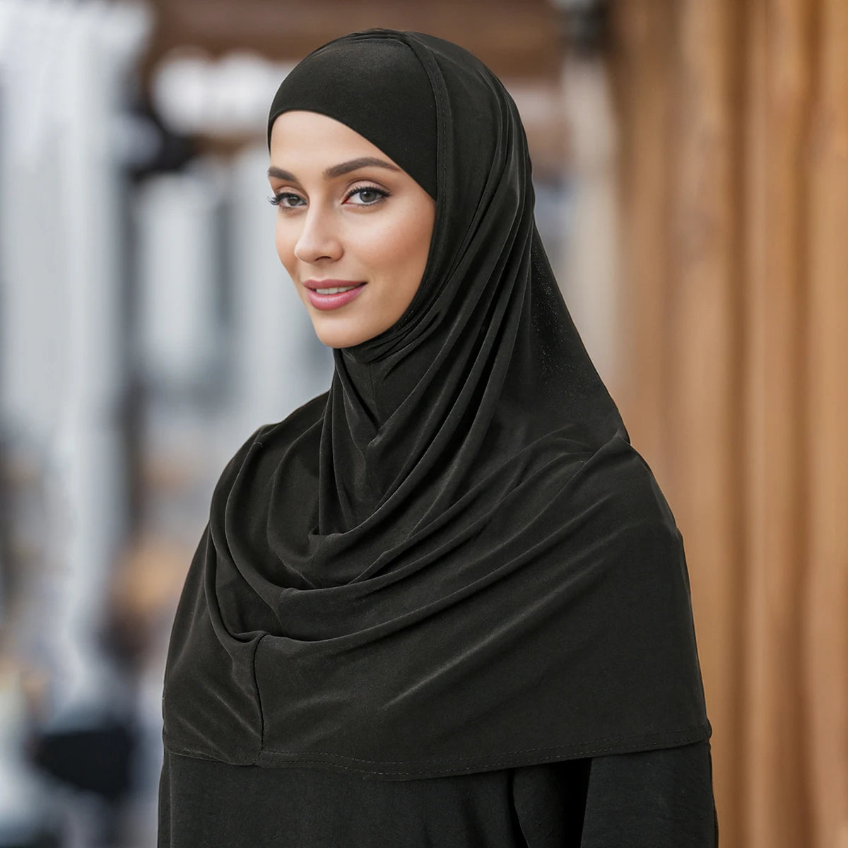 Plain Two Piece Matching Hijabs Set Women Scarf Cap Khimar Muslim Cotton Instant Hijab Set With Inner Undercap Hijab