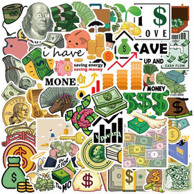 50Pcs Funny Cartoon Bill Money Logo Graffiti Stickers for Bottle Laptop Phone Vinyl Dollar Gold Coin Sticker