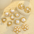 Hot Selling Pearl Vintage Stud Earring Set Fashion Geometric Flower Stainless Steel Gold Plated Jewelry Set for Party