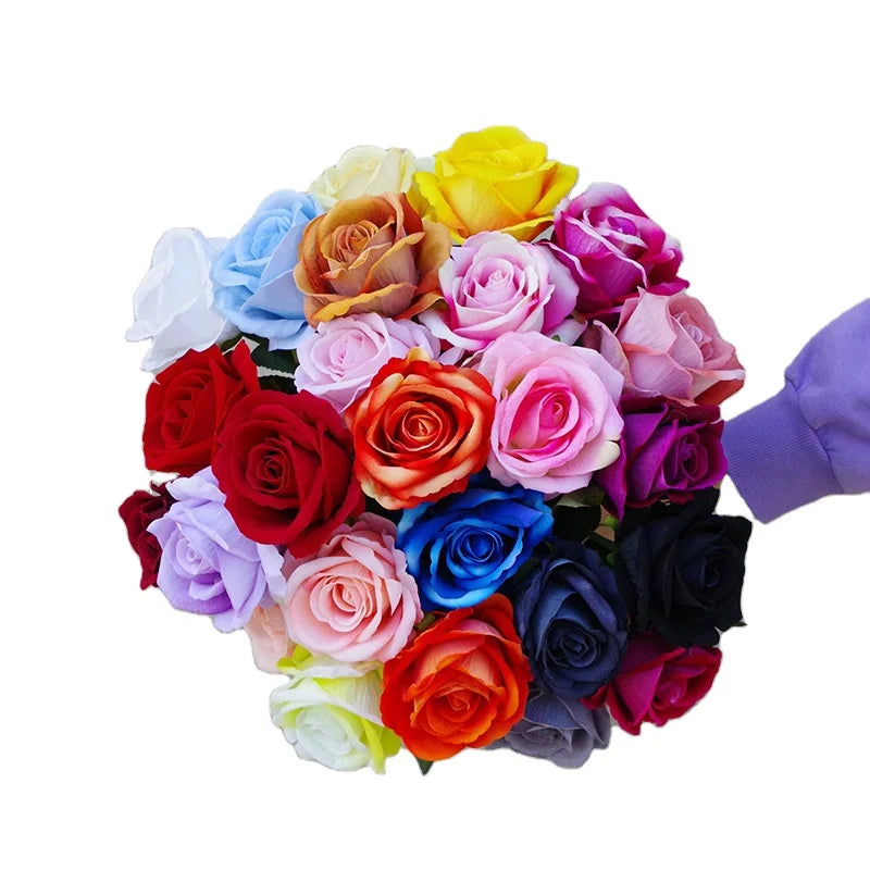 XX-02 High Quality 10cm Single Stem Faux Roses Artificial Flowers Velvet Rose Stem for Wedding Decor