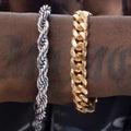 Hiphops 6mm 5mm Cuban Bracelets Gold Plated 18k Twist Chain Stainless Steel Braided Twisted Rope Chain Bracelet Jewelry for Men