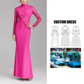 Custom Women's Evening Banquet Dress Floor-Length Ball Gown Lace Full Sleeve High Neck Brand Long Dress