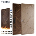 Yohome Hot Selling Oak Wood House Entry Door With Gold Aluminum Trim Strip Exterior Modern Solid Wood Doors Villa Entrance Door