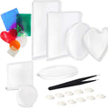 18pcs DIY Big Resin Casting Molds Kit Including 7 Styles Coaster Resin Molds-Square Ellipse Silicone Resin Molds for Cake Tools