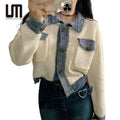 Liu Ming 2025 Trending Product New Korean Chic Autumn Patchwork Color Knitted Tops Short Cardigan Sweater Coat