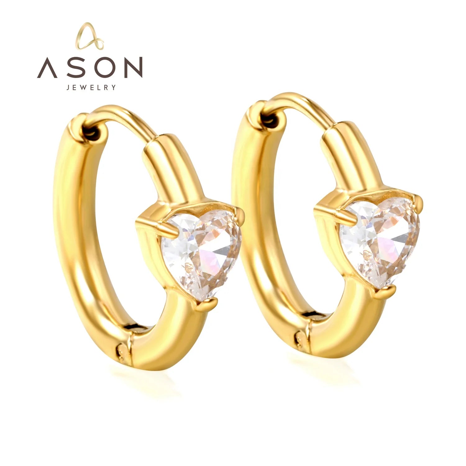 Wholesale Light 18K Gold Plated Stainless Steel Trendy Jewelry Heart Zircon Huggie Earrings love Cubic Zirconia Hoop Earrings
